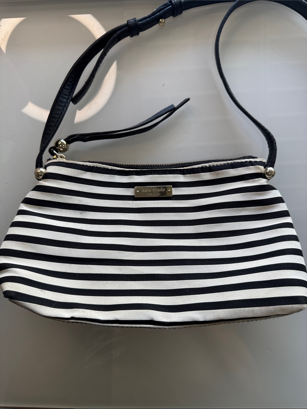 Kate Spade Black and White Striped Crossbody Bag